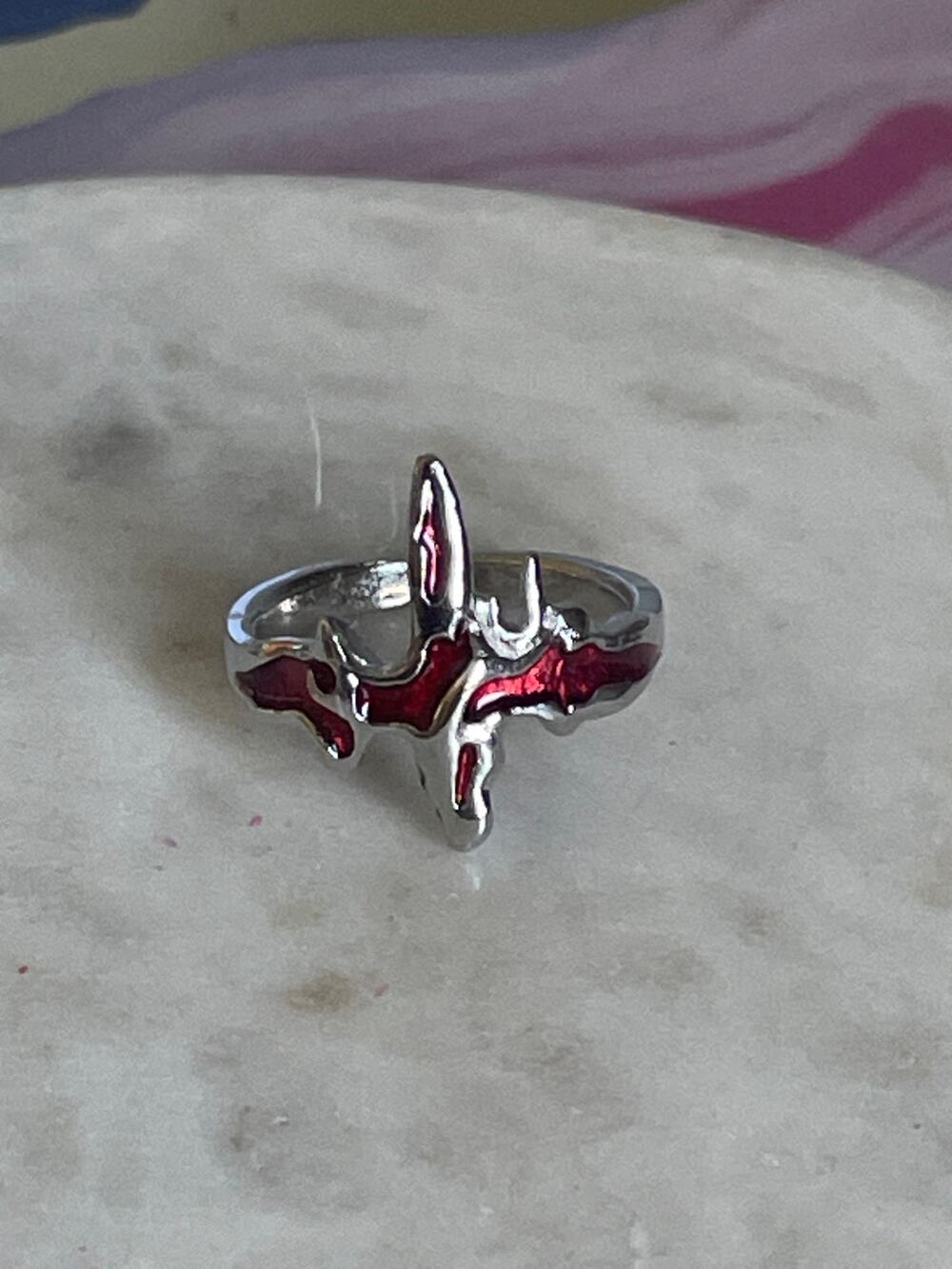 Butterfly-Shape Red Enamel Silver Tone ring - Women Jewelry adjustable